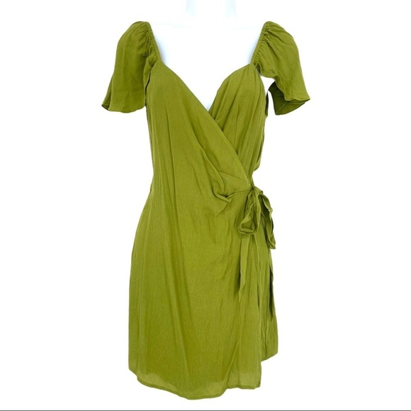 Show Me Your MuMu Pants - Show Me Your Mumu Romper Womens Small Green Elena Wrap Front Flutter Cap Sleeve
